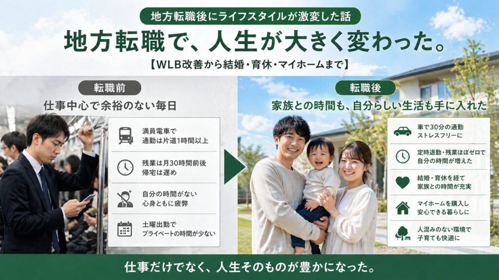 地方転職後にライフスタイルが激変した話【WLB改善から結婚・育休・マイホームまで】